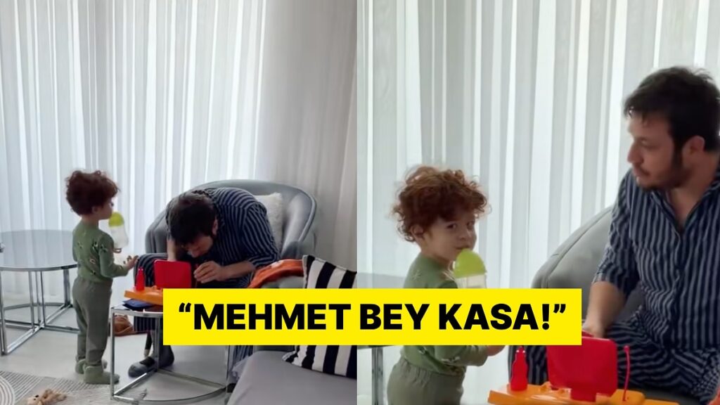 Баща, който влезе в ролята на касиер, докато играеше на игра с детето си